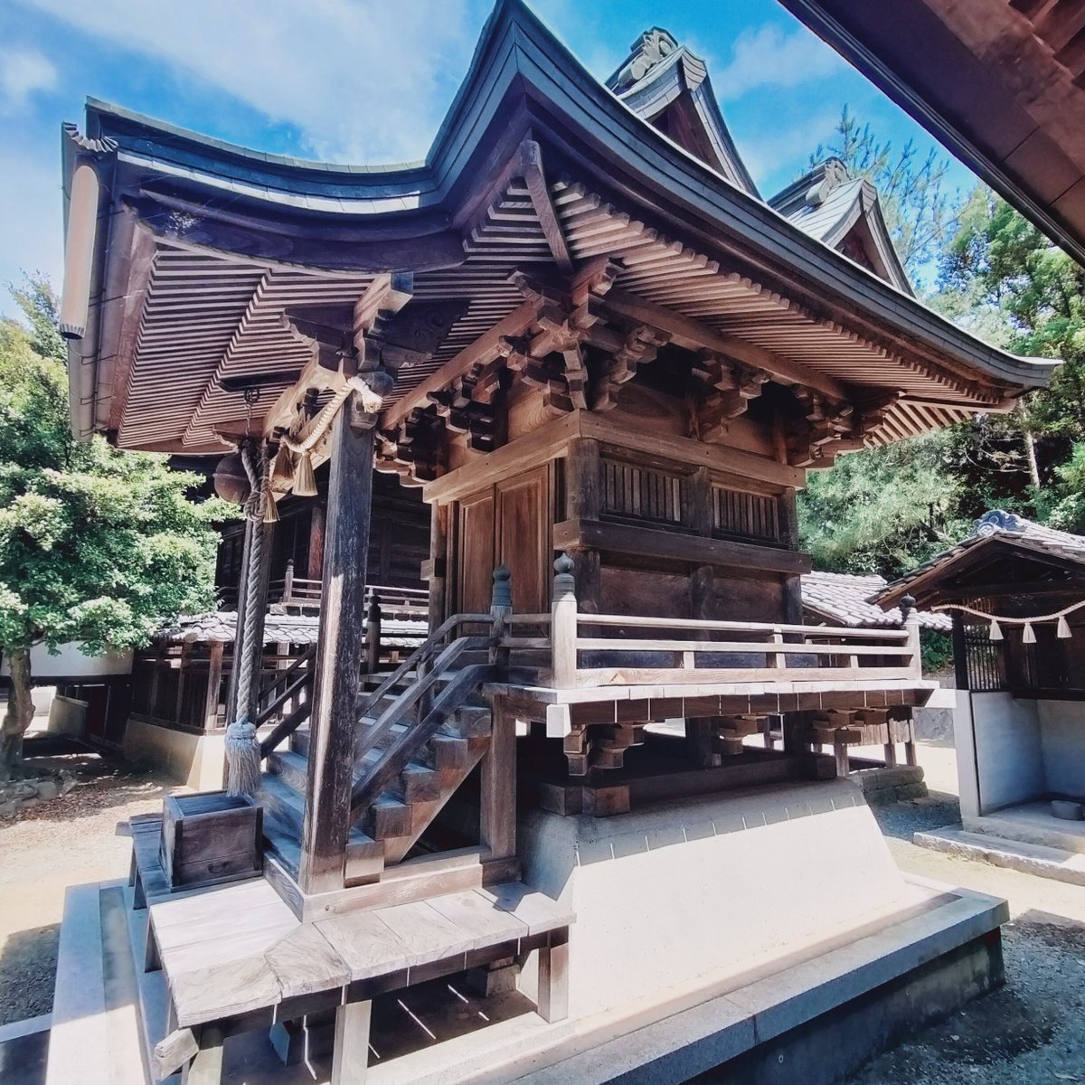 jinja_no_musuko's tweet photo. 当神社の境内社なる【五社神社】

そのいとも壮麗なる比翼入母屋の屋根、ぜひ御覧じられたく候🌿

この造りの社殿は、日ノ本にわずか三社と伝わりし候⛩️

皆様へあまねく広がり候わんことを https://t.co/1n5MPCfgTn