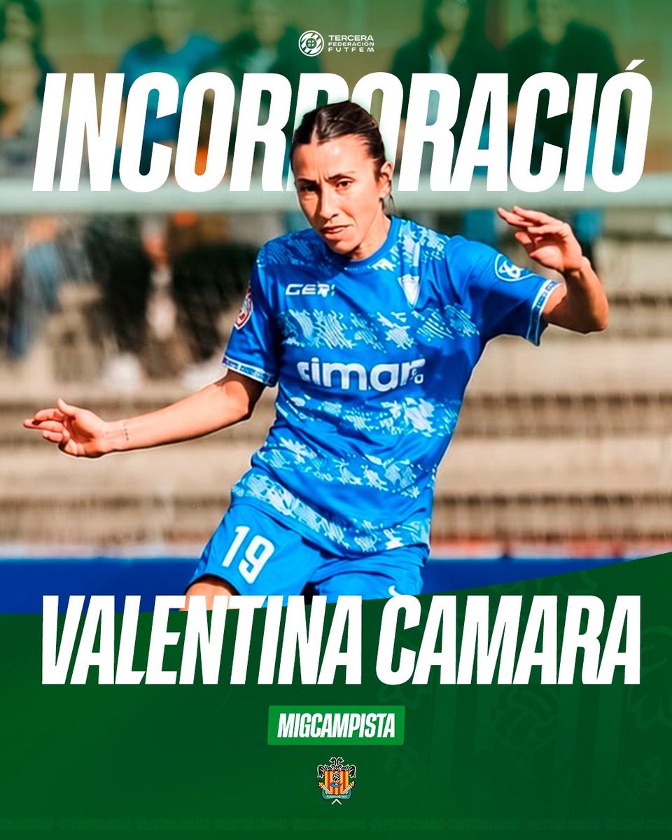 FundacioUEC's tweet photo. INCORPORACIÓ! 💚

🗂️ Temporada 2026 • 2027
📌 𝐓𝐄𝐑𝐂𝐄𝐑𝐀 𝐑𝐅𝐄𝐅 

🆕 Valentina Cámara, migcampista procedent del @CFIgualada_, s’incorpora al Primer Equip femení! 

👋🏻 Benvinguda a Cornellà!

#FundacióUEC #Ambelverdalcor 💚 https://t.co/GG1CavCxdq