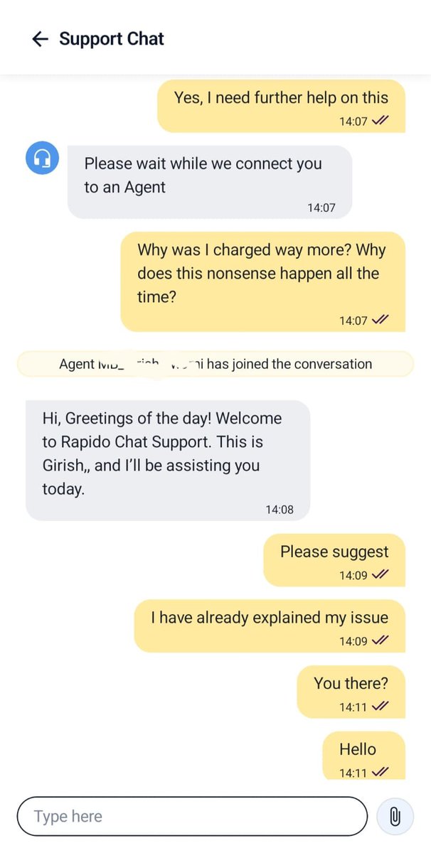 sandeepunfold's tweet photo. The beauty of @rapidoapp_ 

1. Show less price for ride
2. Ask for at least 50% more quoting nonsense reasons.

To top it off, customer care is a non-responding chat. @RapidoCares https://t.co/oET8I0elHY