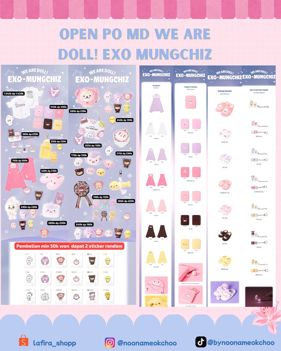 GoNoonaMeokchoo's tweet photo. [OPEN PO] MD WE ARE DOLL! EXO-MUNGCHIZ 

​Fast Delivery Arrival ya Eries 🫶🏻 

​Price on pict
‼️ Item bertulisan random = dikirim random ya!
​⏰ Close PO: 31/7 (12.00 WIB)
🛫 Web Ship: Start 7/8
✅ Bersih INA (Exc. Pack)
​
​#EXO #EXOL #EXOMungchiz #Mungchiz #EXOMerch #KpopGO https://t.co/ZxAtsyLJyr
