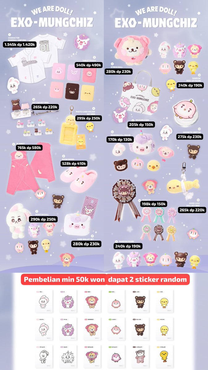 GoNoonaMeokchoo's tweet photo. [OPEN PO] MD WE ARE DOLL! EXO-MUNGCHIZ 

​Fast Delivery Arrival ya Eries 🫶🏻 

​Price on pict
‼️ Item bertulisan random = dikirim random ya!
​⏰ Close PO: 31/7 (12.00 WIB)
🛫 Web Ship: Start 7/8
✅ Bersih INA (Exc. Pack)
​
​#EXO #EXOL #EXOMungchiz #Mungchiz #EXOMerch #KpopGO https://t.co/ZxAtsyLJyr