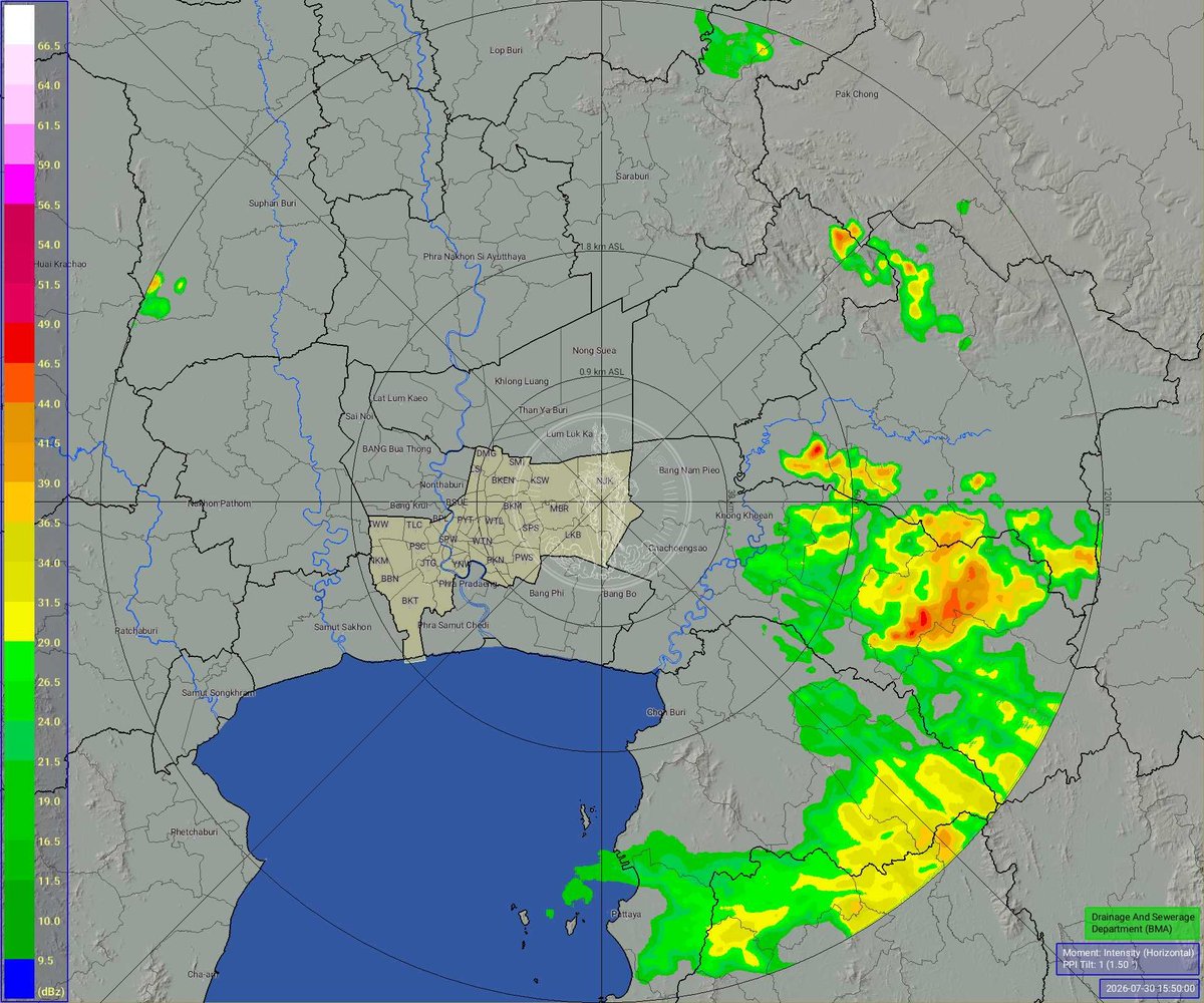 BKK_BEST's tweet photo. วันที่ 30 กรกฎาคม 2569 เวลา 16.00 น. / พื้นที่ กทม. ไม่พบกลุ่มฝน/อุณหภูมิที่สำนักการระบายน้ำ 31 องศาเซลเซียส ความชื้นสัมพัทธ์ 67% https://t.co/AqcCTK6hap