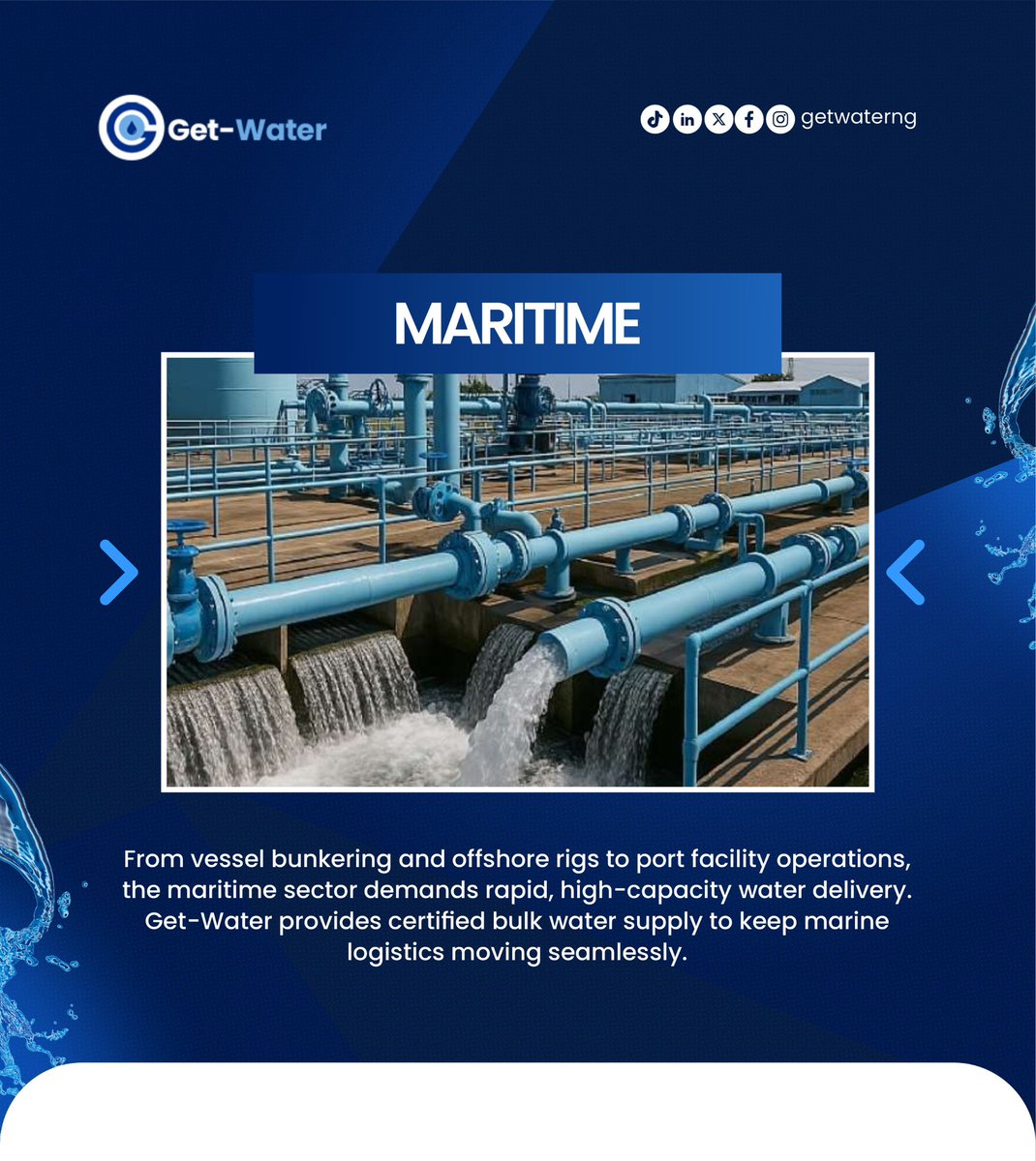 getwaterng's tweet photo. Your water needs don’t fit into one box and neither do we. 
Whether it’s for construction, maritime operations, events, homes, estates, pools, or commercial facilities, GetWater has you covered.
Don’t see your use case listed? No problem. Trust us to deliver !! https://t.co/Yf9UEpamG4