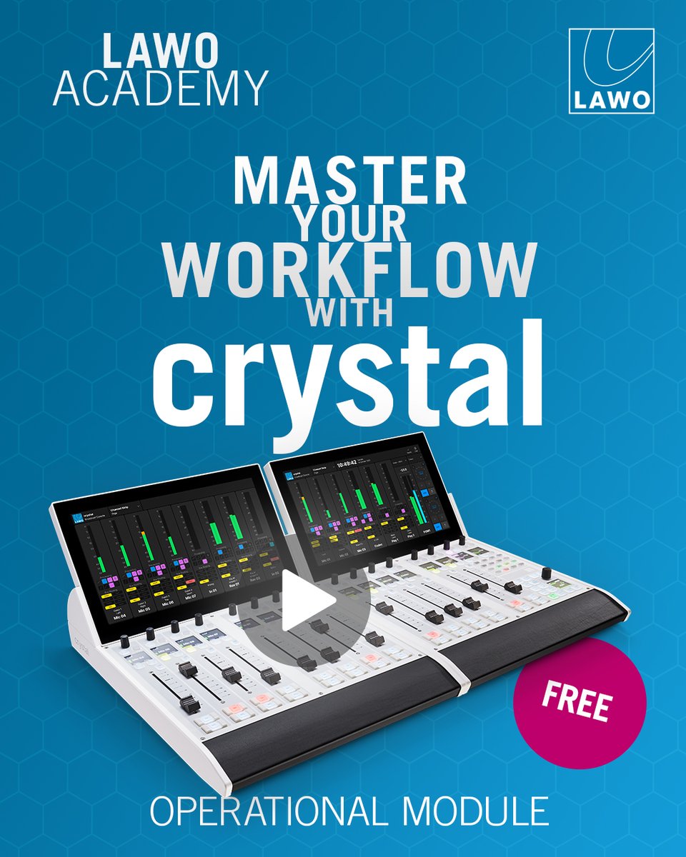 lawo's tweet photo. Looking to get started with the crystal mixing console?
The Lawo Academy now offers a free, self‑paced crystal Console Operational module — covering core concepts, GUI navigation, and essential operational workflows.

Start learning: https://t.co/eBxtVVHfnz https://t.co/wjIdE5YPFD