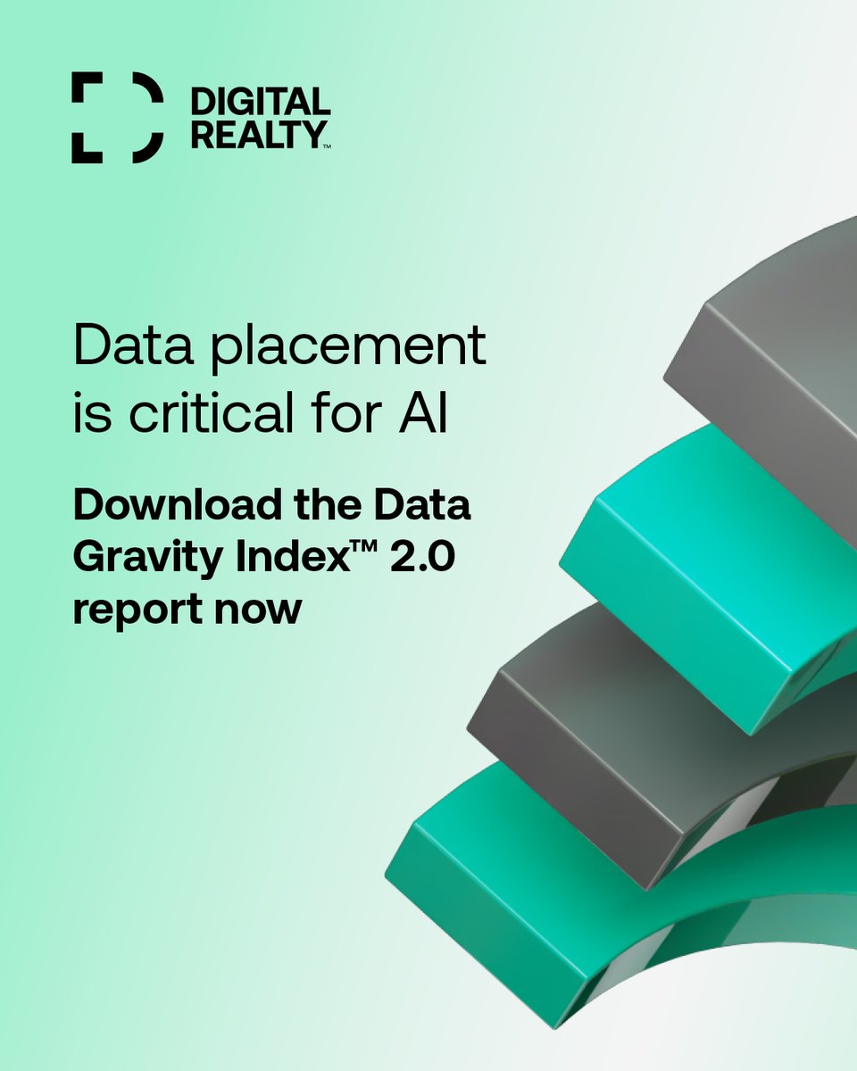 DigitalEMEA's tweet photo. #AI depends on data. But where it lives, moves and connects can define how well AI performs. ​
​
Digital Realty’s Data Gravity Index™ 2.0 report helps enterprises plan for connectivity, capacity and connected data communities. ​
​
Download it now: ​
https://t.co/t2cIf6UCo0 https://t.co/c9YYGolIRn