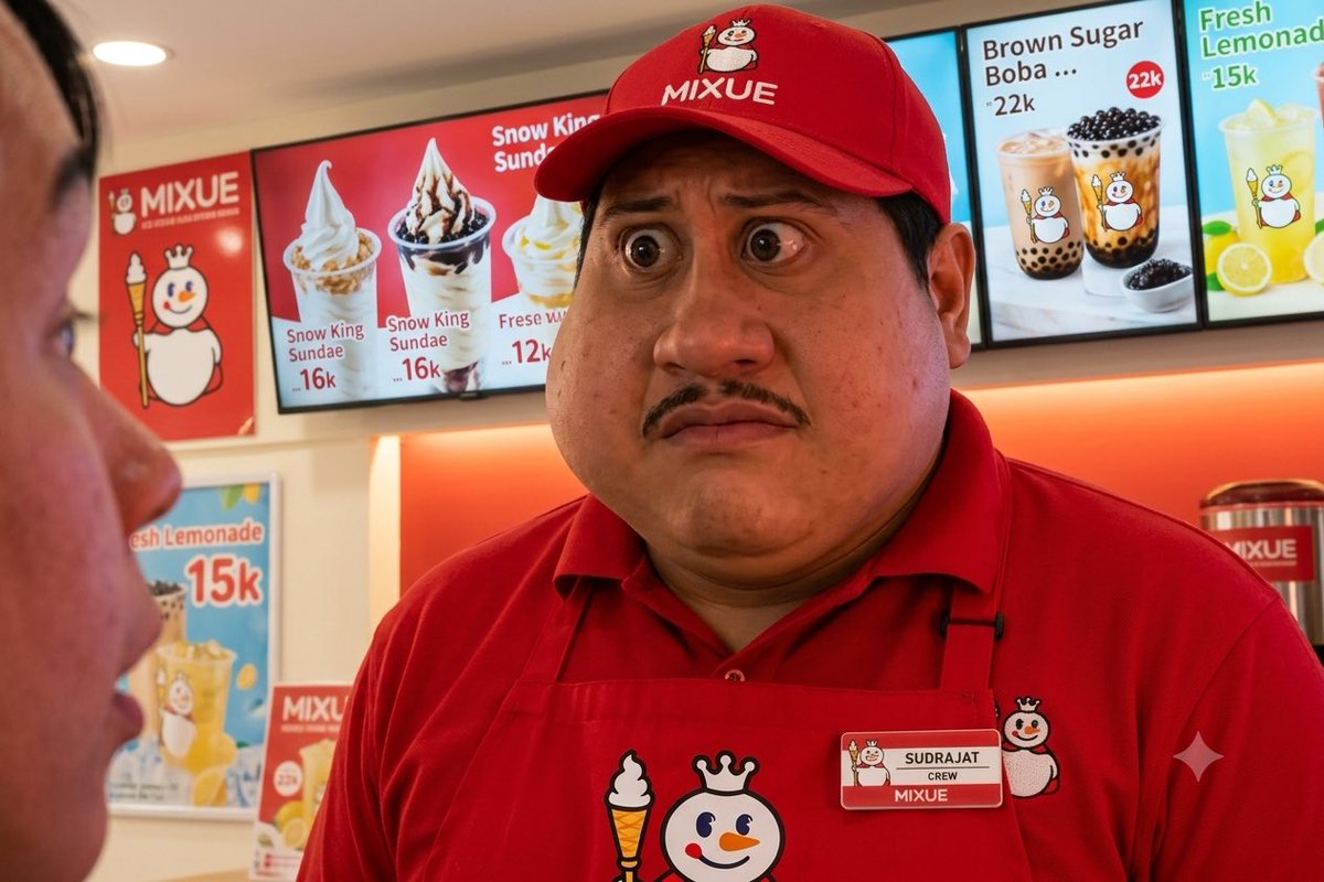 bebekhermes's tweet photo. POV : Dateng ke mixue, liatin menu "Kak yang pake waffle itu udah ga ada ya?"

Kasir: “Maaf kak itu Menu Momoyo” https://t.co/aud59RUOdG