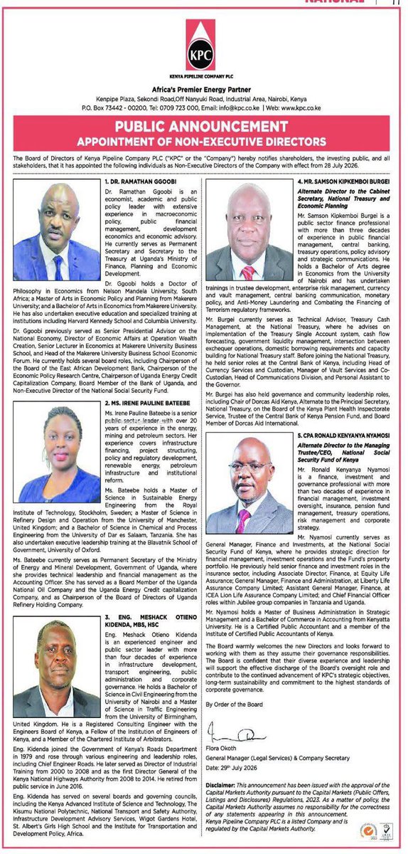 georgenjoroge_'s tweet photo. Kenya is a BAD JOKE, Two Ugandan PS’s now sit on the board of Kenya Pipeline. 

If you missed the memo: Kenya Pipeline is also Uganda Pipeline now and there’s nothing you can do about it.

When uganda acquired kenya pipeline, Kampala sent their best brains. We sent whoever was free.

Let me look at what the announcement actually lays out for each.