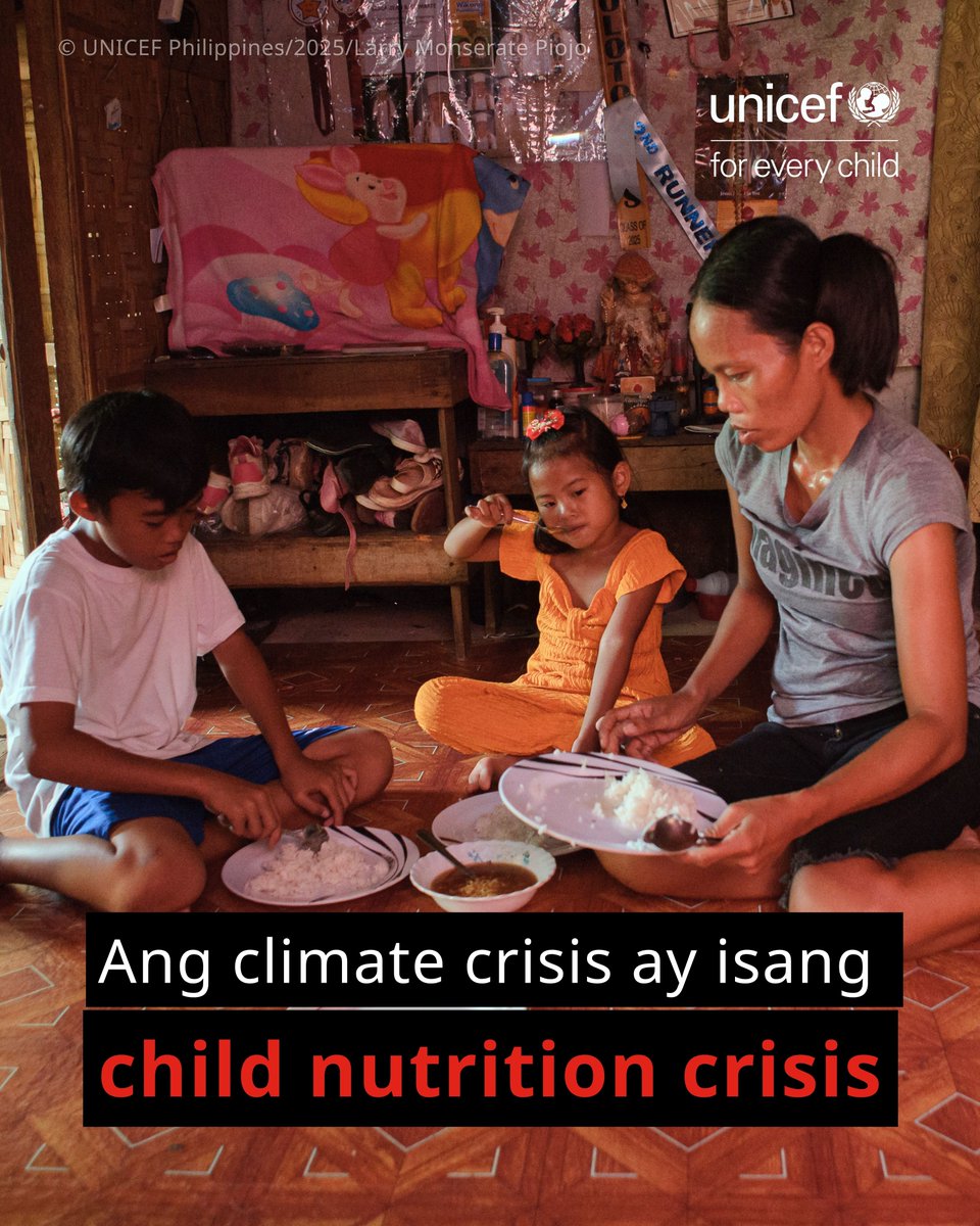 unicefphils's tweet photo. Ang climate crisis ay isang child nutrition crisis. Halos 3 sa 4 na Pilipino ang nanganganib sa malnutrisyon dulot ng climate shocks at pagtaas ng presyo ng pagkain.

Sama-sama nating isulong ngayon ang #ClimateAction para sa bawat bata. 

#NutritionMatters #ForEveryChild https://t.co/gSNroX64Ep