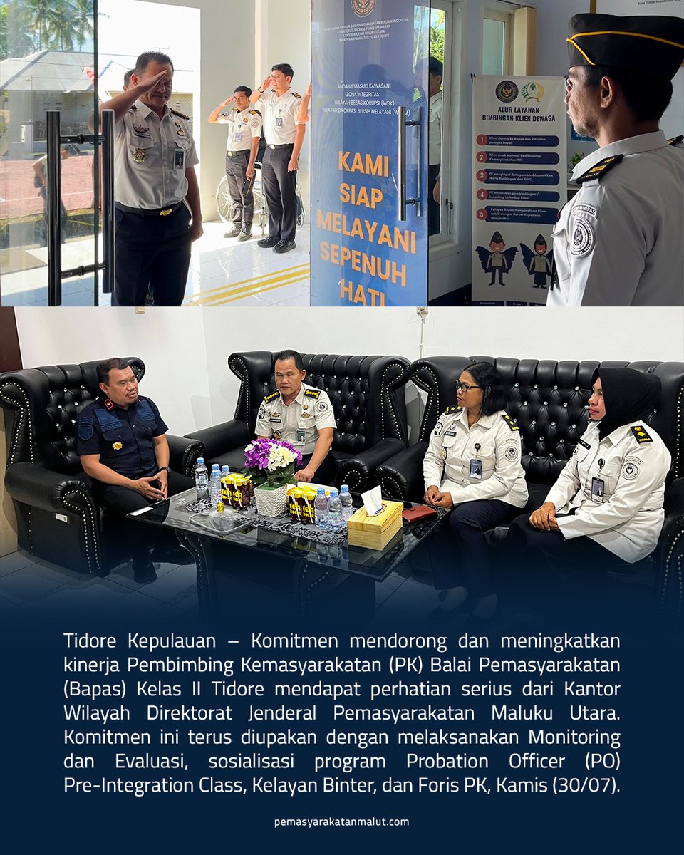 ditjenpasmalut's tweet photo. Kanwil Ditjenpas Maluku Utara melaksanakan monitoring, evaluasi, dan sosialisasi program bagi Pembimbing Kemasyarakatan Bapas Kelas II Tidore, Kamis (30/07).

Berita selengkapnya : https://t.co/8lNOrLBFti https://t.co/YqvVszl8cy