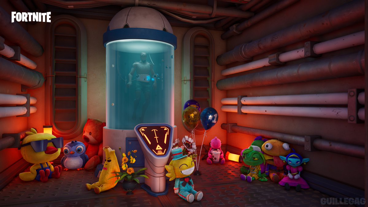 Guille_GAG's tweet photo. Jones' recovery pod has been updated with more plushies and gifts 🥹 #Fortnite https://t.co/d1wW2i3WoA