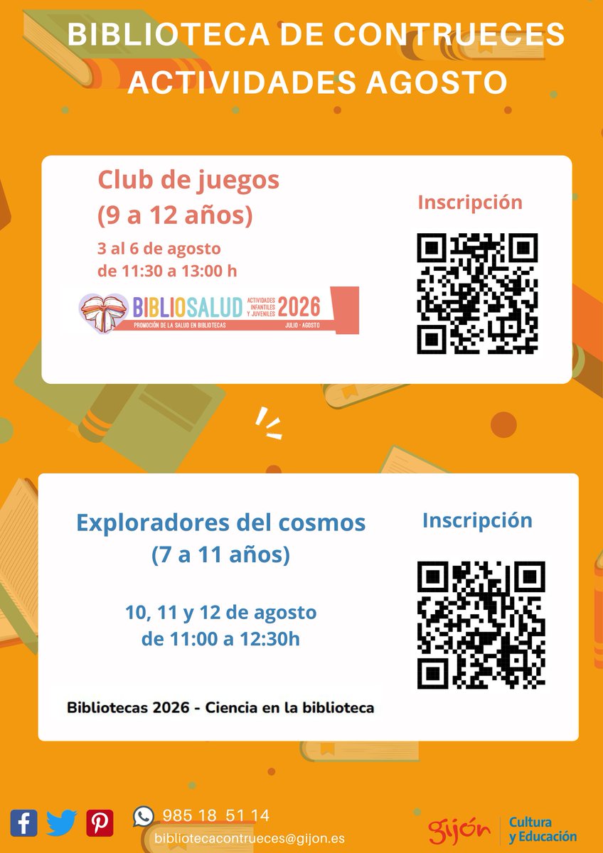 Bibliocontru's tweet photo. ¡Aún hay plazas para nuestras actividades de agosto! ¡descubre el universo y juega en la biblioteca! #RMBGijonXixonActividades @Culturagijon @RMBGijonXixon https://t.co/qFRIz1GbVD
