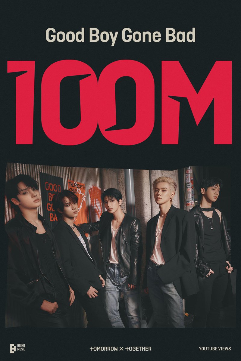 TXTCHART_KR's tweet photo. .@TXT_members "Good Boy Gone Bad" Official MV has now surpassed 100 million views on YouTube. It is their 11th music video to achieve this milestone. https://t.co/tJGtmk9e51