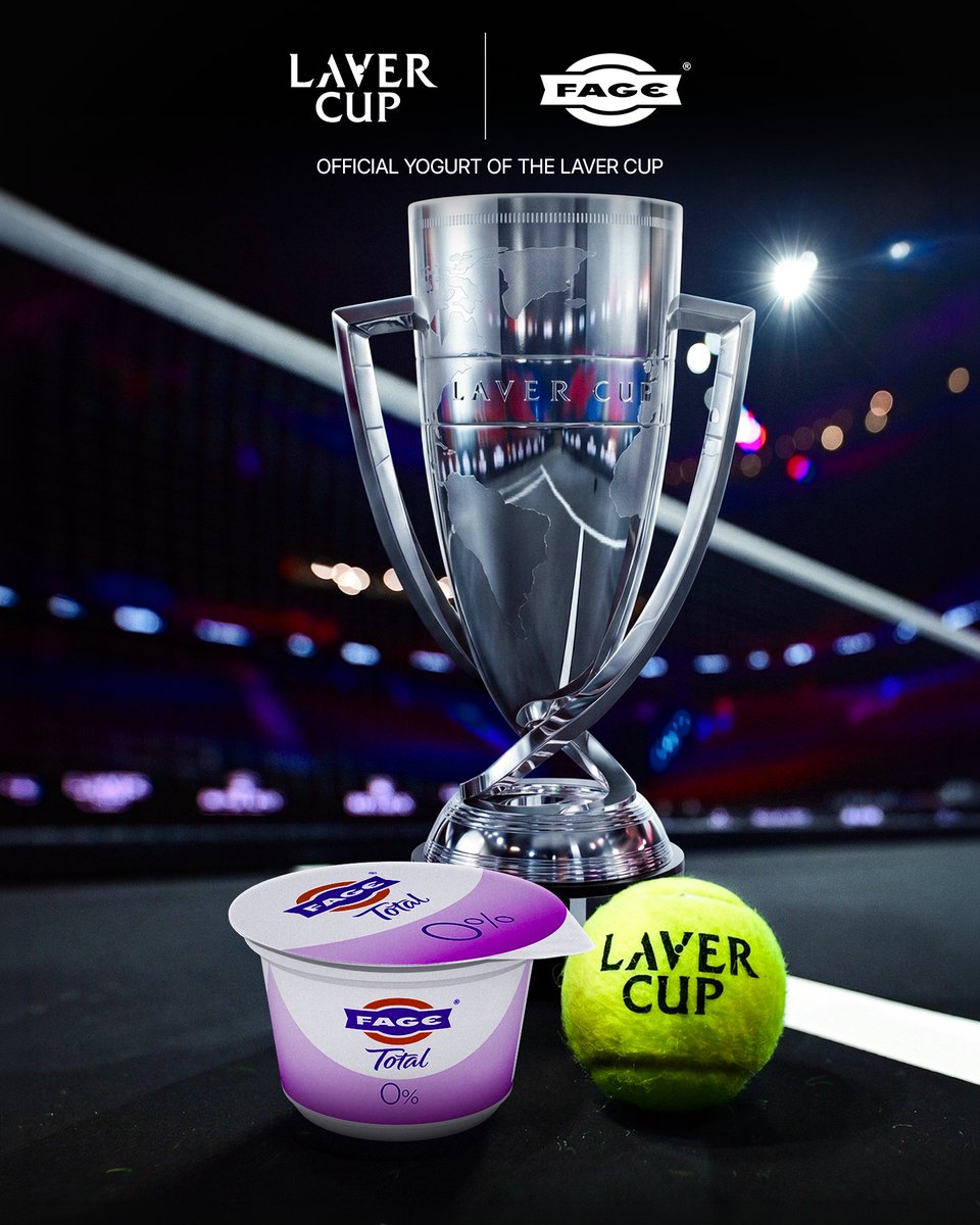 LaverCup's tweet photo. Laver Cup 🤝 FAGE 

Welcoming FAGE as the Official Yogurt of The Laver Cup. 

#LaverCup #TennisUnrivaled https://t.co/mmBkjNODjV