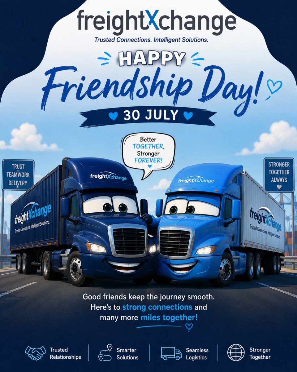 Freightxchange's tweet photo. Happy Friendship Day!🤝
Here at FreightXchange we know that the best partnerships are built on trust, reliability, and support.
Thank you for being part of our journey!
#FriendshipDay #freightxchange #heidelberg #TrustedPartners https://t.co/YO8D871ZAr