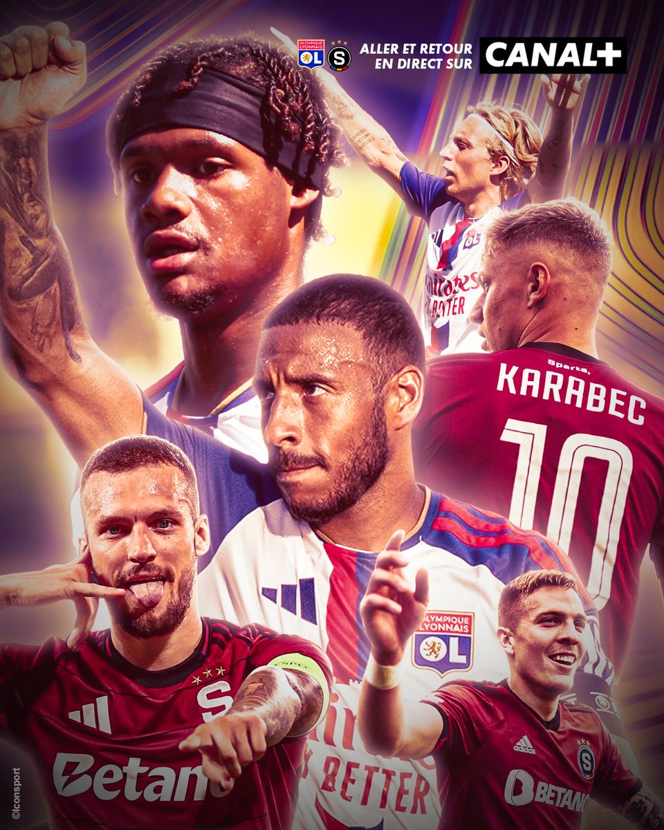 CanalplusFoot's tweet photo. L'Olympique Lyonnais affronte le Sparta Prague au 3ème tour préliminaire de la Ligue des Champions avec pour objectif les barrages 👊

Suivez le match aller le mardi 4 août à 20H00 et le retour le mardi 11 août à 21H00, en direct sur CANAL+ 📺 https://t.co/8dpnnYcPG7