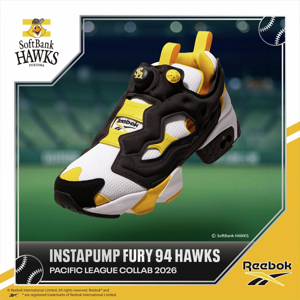 sbhawks_goods's tweet photo. 👟―Reebok × パ・リーグ6球団
コラボレーションモデル―👟

スポーツカルチャーブランド「Reebok（リーボック）」とのコラボスニーカーの予約販売スタート

リーボックを代表するアイコンモデル「INSTAPUMP FURY（インスタポンプフューリー）」をベースに、ホークスイエローを落とし込んだスペシャルエディションです✨

アイテムはこちら https://t.co/heTcEtrPKU

📅予約期間：8/17(月)13:00まで

@Reebokjp #Reebok #リーボック #sbhawks