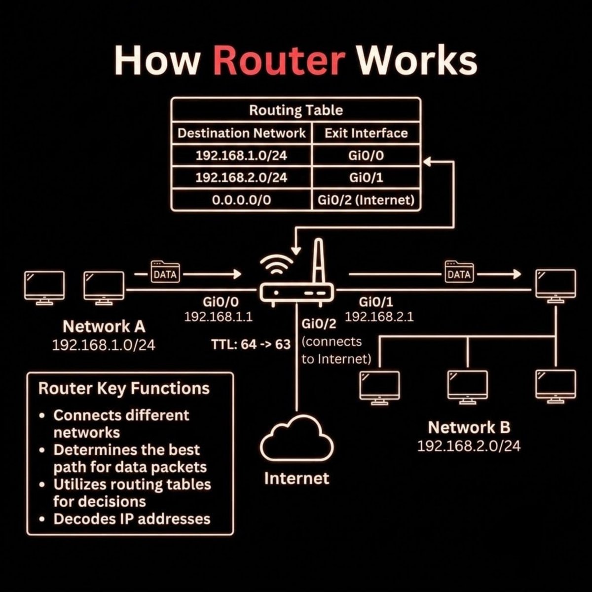 Hamzaonchain's tweet photo. HOW A ROUTER WORKS https://t.co/IAWw4AAzim