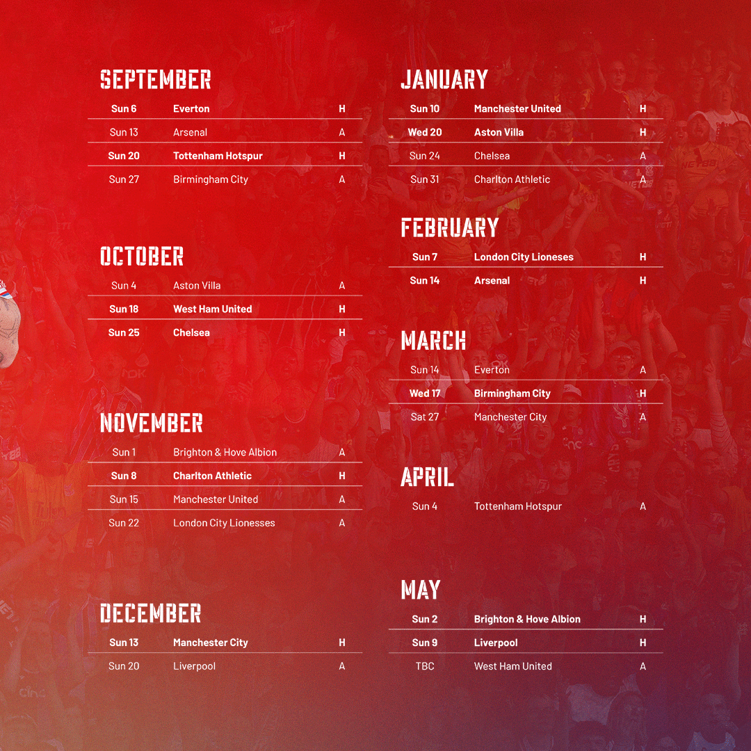 cpfc_w's tweet photo. Our 26/27 @BarclaysWSL fixtures 🗓️ https://t.co/nosp49RZFF
