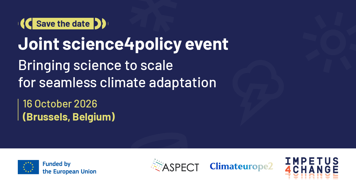 I4C_eu's tweet photo. SAVE THE DATE!
 
📅 16 October
💡 Joint Science4Policy event
 
We are joining up with our sister projects @ASPECT_project and @climateurope2  to bring researchers and EU policymakers together for a dialogue on actionable #science4policy.
 
Stay tuned!

🔗https://t.co/WGBnoZ6beo https://t.co/XzeRQpHGv8