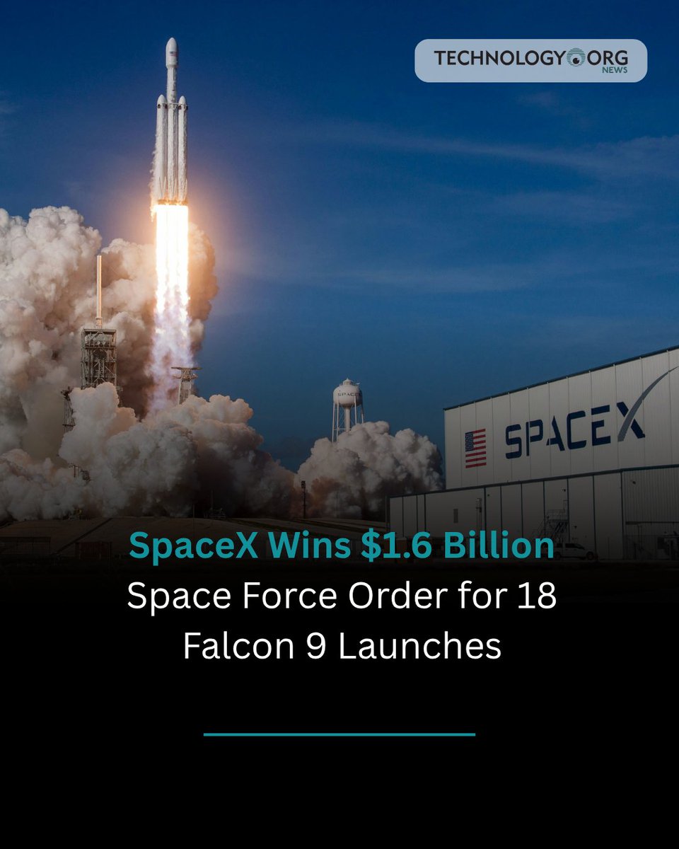 TechnologyOrg's tweet photo. SpaceX won $1.6 billion from the US Space Force for 18 Falcon 9 launches through 2027, about one a month, carrying satellites that track airborne threats. Its Pentagon total has now passed $7 billion this year.

Full article: https://t.co/oZredCFruS

#technology #spacex #space https://t.co/5WYWlKF7XZ