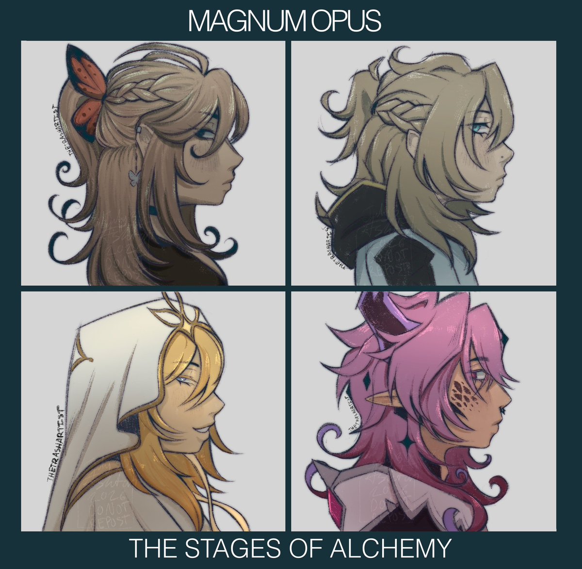 TheTrashArtist8's tweet photo. The Stages of Alchemy / #SubjectTwo #Dorian #Albedo #Rhinedottir #Durin https://t.co/ZRp4bS7n8v