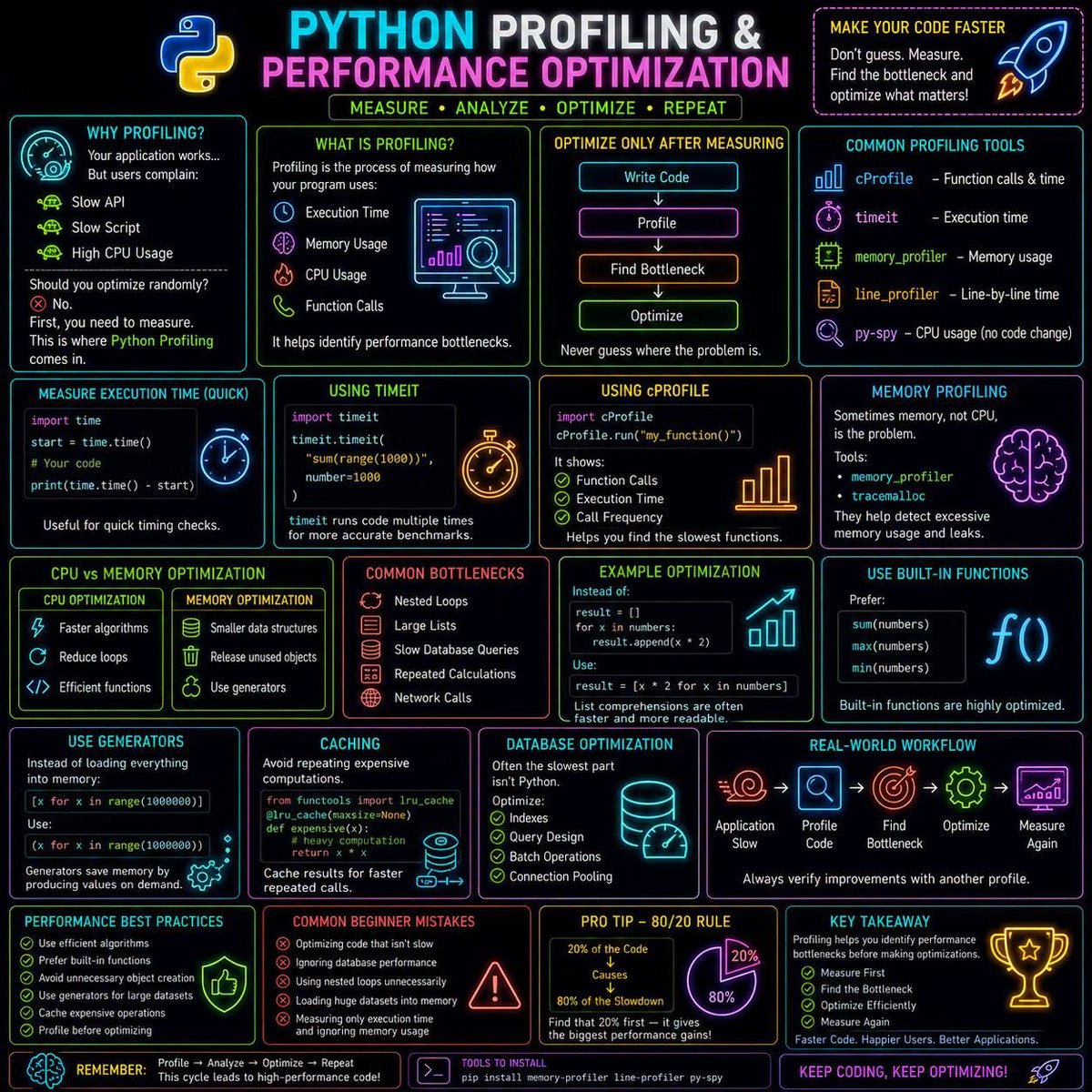 ThePyZone's tweet photo. ⚡ Python Profiling &amp; Performance Optimization Explained

Mastering profiling and performance optimization will help you build faster, more efficient, and production-ready Python applications. https://t.co/l3Coh4I2Ed