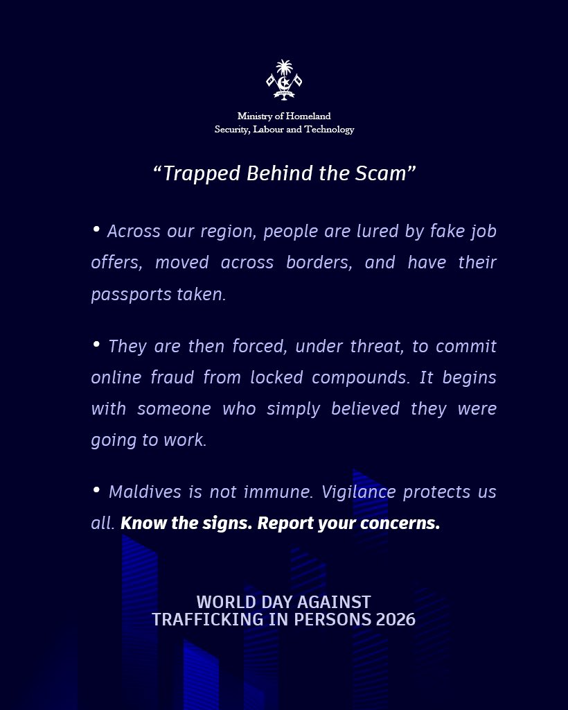 HomeMinistrymv's tweet photo. Behind every scam is a victim. Stay informed, know the signs, and help stop human trafficking. #TrappedBehindTheScam #EndHumanTrafficking https://t.co/NnbrXZVIZ9