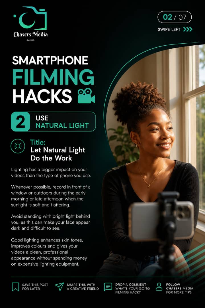 ChasersMedia001's tweet photo. Your phone can do more than you think. 
Better lighting, cleaner audio, a steady shot, and consistent practice can transform your videos.
What's the one filming tip that changed your content the most?
#ContentCreator #FilmmakingTips #MobileVideo #CreatorEconomy #ChasersMedia https://t.co/dXEmKJY8cd