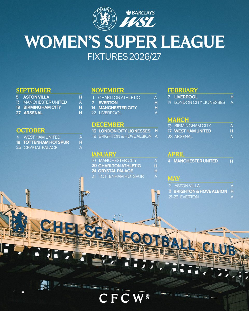 ChelseaFCW's tweet photo. Locked in for the new league season. 🔒

All dates are subject to change.