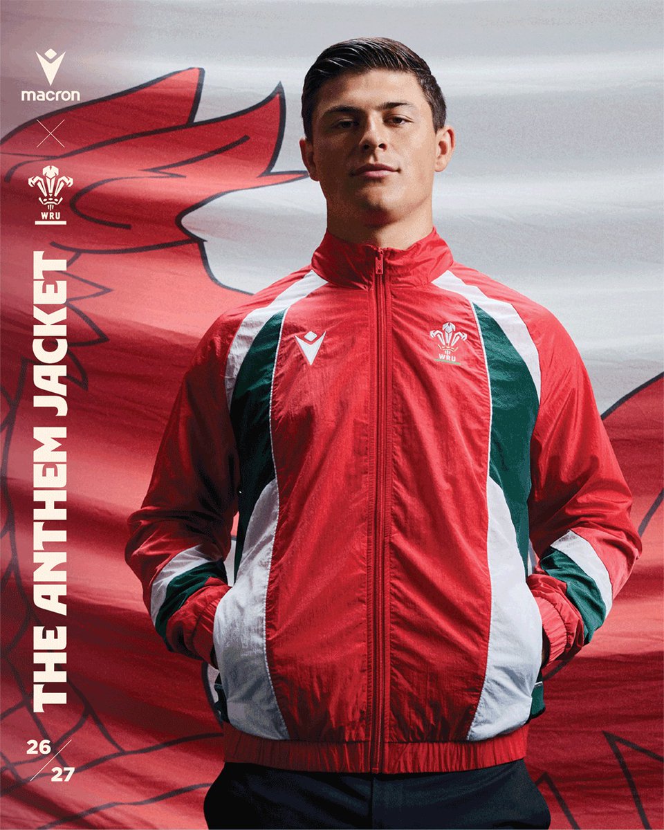 WelshRugbyUnion's tweet photo. 👏 The Anthem Jacket. 

A piece for the proudest moment of the day, on the pitch or in the stands. 

📍https://t.co/0MeFgoia46 | Welsh Rugby Store, Westgate Street, Cardiff. 

#WelshRugby | @MacronSports https://t.co/r7q147Z7a3