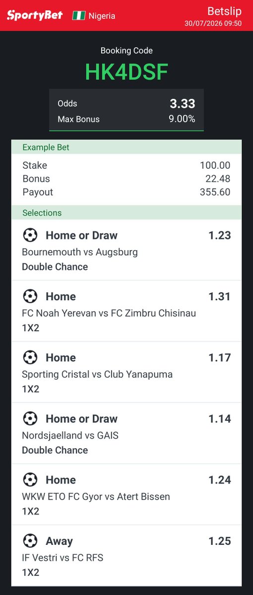 SplendidBet's tweet photo. The odds are better when you're on Sportybet.

3 Sharp Odds.
BookingCode-HK4DSF

Gamble Responsibly. https://t.co/vCyxdtr4Sy