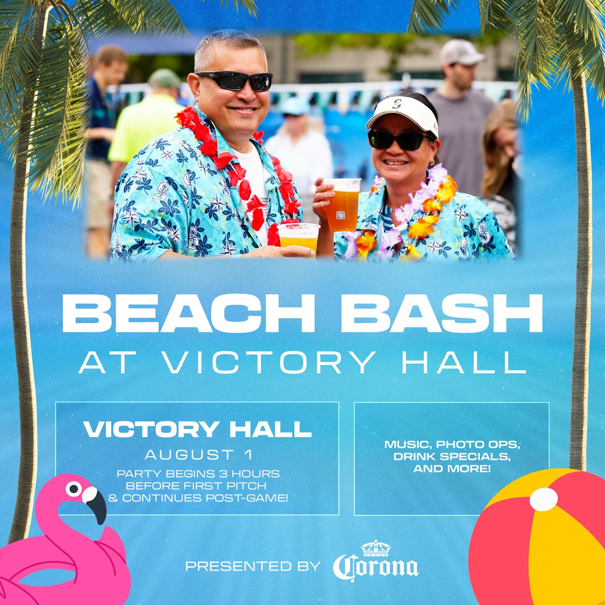 TMobilePark's tweet photo. Summer vibes are coming to Victory Hall 🏖️

Beach Bash presented by @CoronaUSA returns this Saturday with music, drink specials, photo ops and more. https://t.co/BEizpVJiji