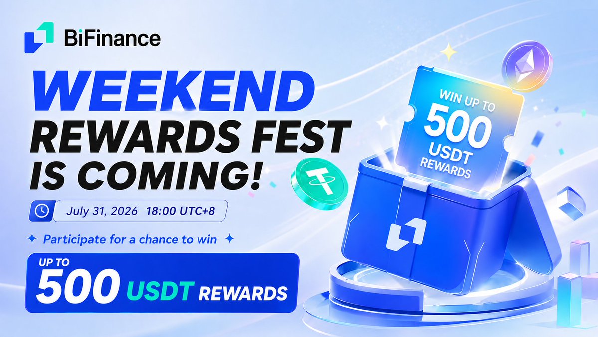 BiFinanceE's tweet photo. 🚨 BiFinance Weekend Rewards Fest Is Coming! Win up to 500 USDT! 🎉

Your weekend just got more exciting!

Complete a few simple tasks to receive 3 USDT Futures Bonus, plus a chance to win up to 500 USDT in rewards!

📌 How to Participate

✅ Step 1

Follow @BiFinance on X
❤️ Like the event post (Not this post)
🔁 Repost the event post (Not this post)

✅ Step 2

💬 Comment your BiFinance UID below
🎁 Rewards

🎉 Everyone who completes all tasks will receive a 3 USDT Futures Bonus!

🥇 1st Prize: 500 USDT Futures Bonus
🥈 2nd Prize: 300 USDT Futures Bonus
🥉 3rd Prize: 100 USDT Futures Bonus
⏰ Campaign Starts
 July 31, 2026 | 18:00 (UTC+8)
Ready to join?

Follow, like, repost, and comment your UID for a chance to win! 🔥
#BiFinance #Giveaway #Crypto #USDT #Web3 #Trading #Airdrop #CryptoGiveaway #WeekendRewards #WeekendEvent