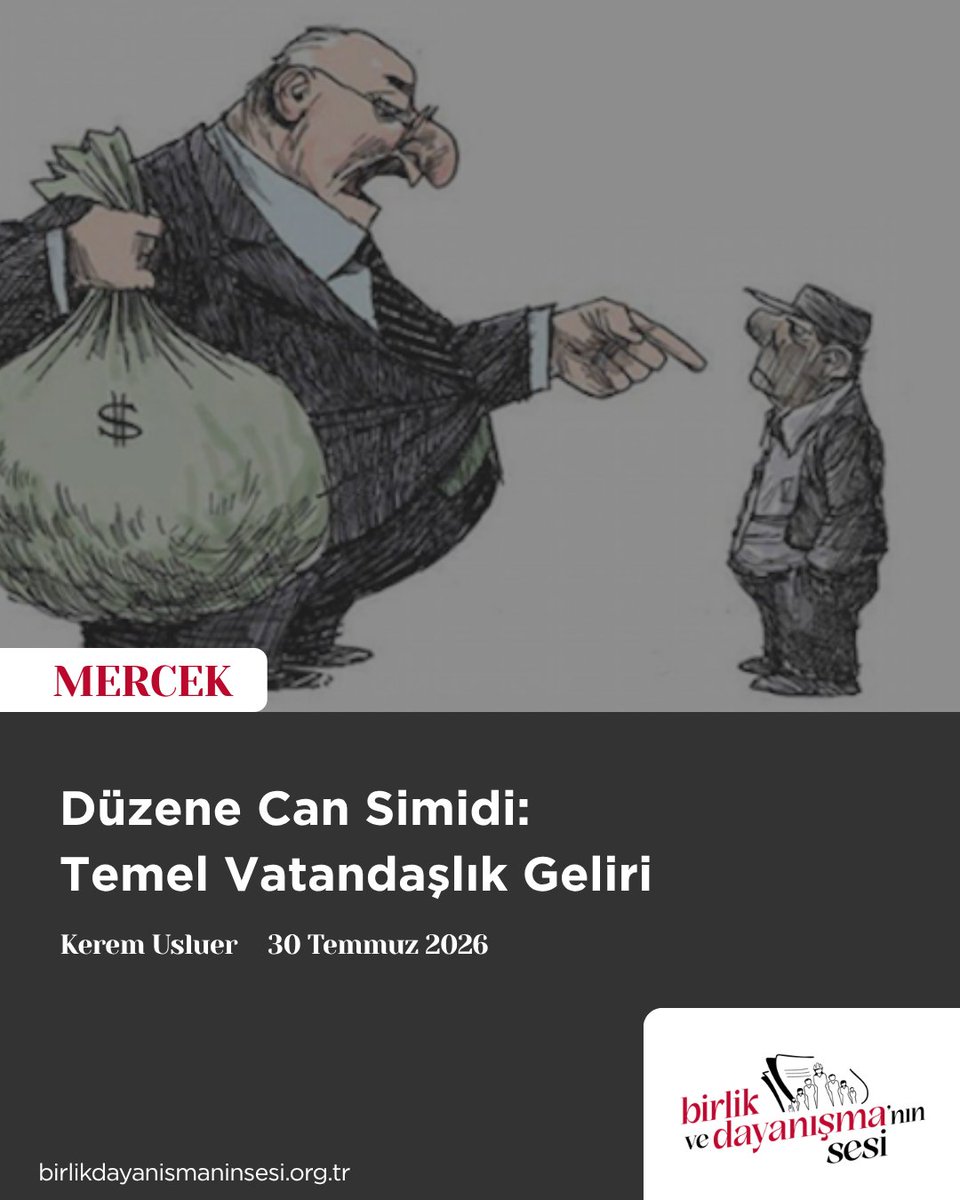 bdninsesi2's tweet photo. Düzene Can Simidi: Temel Vatandaşlık Geliri

📌Geçmiş yılların neoliberal politikasının emekçi sınıflar üzerinde yarattığı tahribat, temel vatandaşlık geliriyle bu tahribatını azaltarak yıkıcı neoliberal politikasının bir süre daha nefes almasını sağlamaktan başka bir amaç taşımıyor aslında. Temel Vatandaşlık Geliri kriz bir takım sosyal politikalardan vazgeçilmesini mecbur kıldığından yerine konacak bir çözümdür. Kamunun göreceli olarak destek sağladığı sağlık, eğitim gibi alanlardan tüm bu desteği çekerek veya yok sayılacak kadar küçülterek emekçileri tamamen piyasa düzeninin insafına bırakacaktır. Devlet kaynak olarak vergilerden yararlanacak, bu kaynak harcamalar ile sermayeye aktarılacaktır. Diğer kaynak da emekçiden alınan primlerin toplandığı fonların yağmalanması ve dağıtılması olacaktır.

✍️ Kerem Usluer yazdı.

🔗https://t.co/36F9fCoqqH