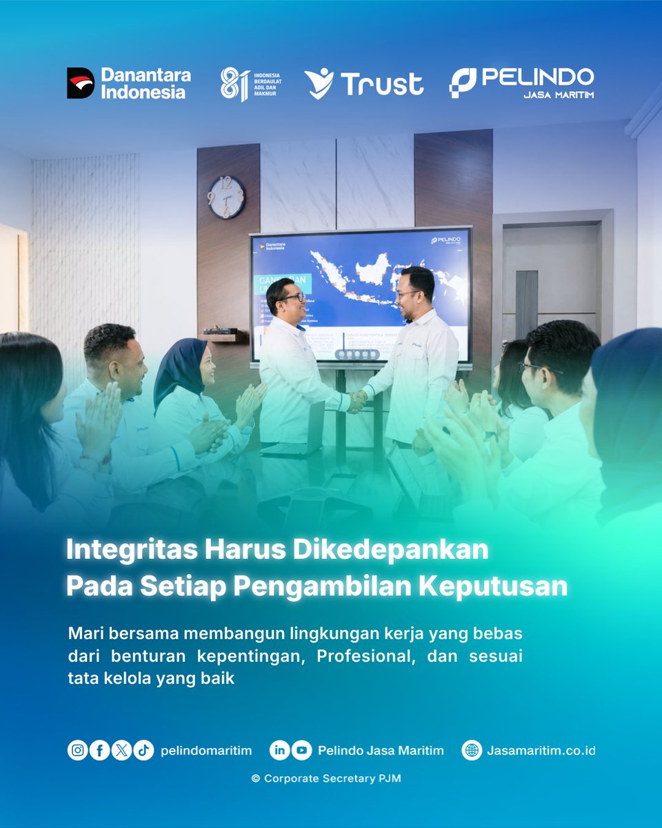 Pelindomaritim's tweet photo. Hai #SobatMaritim
Hindari Benturan Kepentingan, Jaga Integritas! 🤝
Integritas dimulai dari setiap keputusan yang kita ambil. Hindari benturan kepentingan dengan bersikap objektif, transparan, dan mematuhi kode etik perusahaan. https://t.co/ySQKV0ZCIp