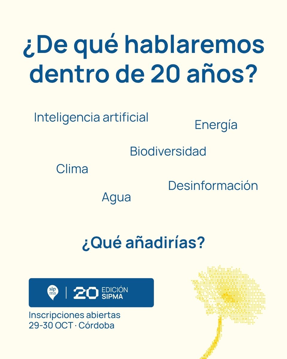 somosSIPMA's tweet photo. Y tú, ¿de qué piensas que hablaremos dentro de 20 años?

Te leemos 🧐

🔗 https://t.co/n8HG5Nwux0

#SIPMA2026 https://t.co/PzkGBLW8bK