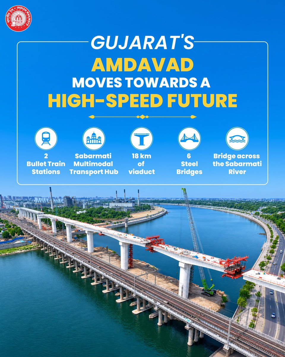 RailMinIndia's tweet photo. The Mumbai–Ahmedabad Bullet Train Project is reshaping Ahmedabad’s skyline.

#BulletTrain #HighSpeedRail https://t.co/uGSMhLBHec