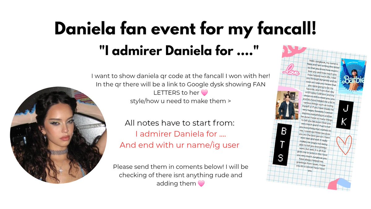 kkuras_cat's tweet photo. Katseye Daniela fan event 
I want everyone to write some positive notes i can showcase Daniela! 
I will show her QR code to google dysk with our work on weverse call.
The hate she is getting is out of hand so lets bring a smile to her face 🥹 https://t.co/x29RtnC6vC