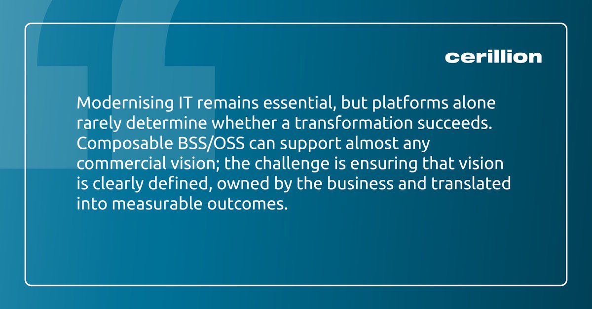 cerillion's tweet photo. After decades of digital transformation programmes, why do so many still fail to deliver intended outcomes? The biggest challenge isn't the technology, but ensuring transformation is driven by business objectives &amp; measurable commercial outcomes https://t.co/imc0jvVs3N #BSSOSS https://t.co/TsUzmiXx0D