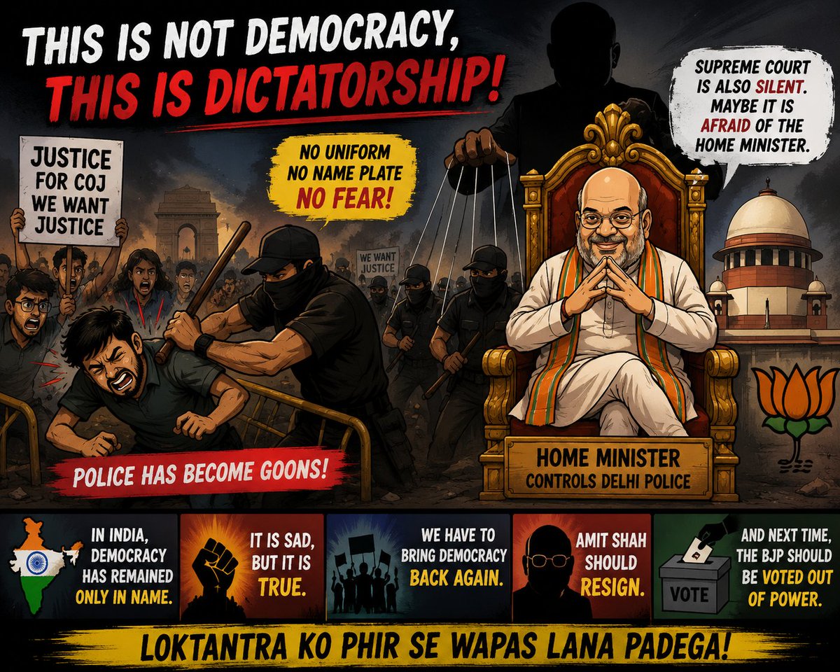 anup_anjan's tweet photo. The CJP protest is over, but I won't forget the police's actions. No uniforms, no name plates, and no accountability. This is not how a democracy should function. Amit Shah should resign, and the BJP must be voted out in the next election.

#AmitShahResign #SaveDemocracy #CJP https://t.co/IWCiYN8aMw