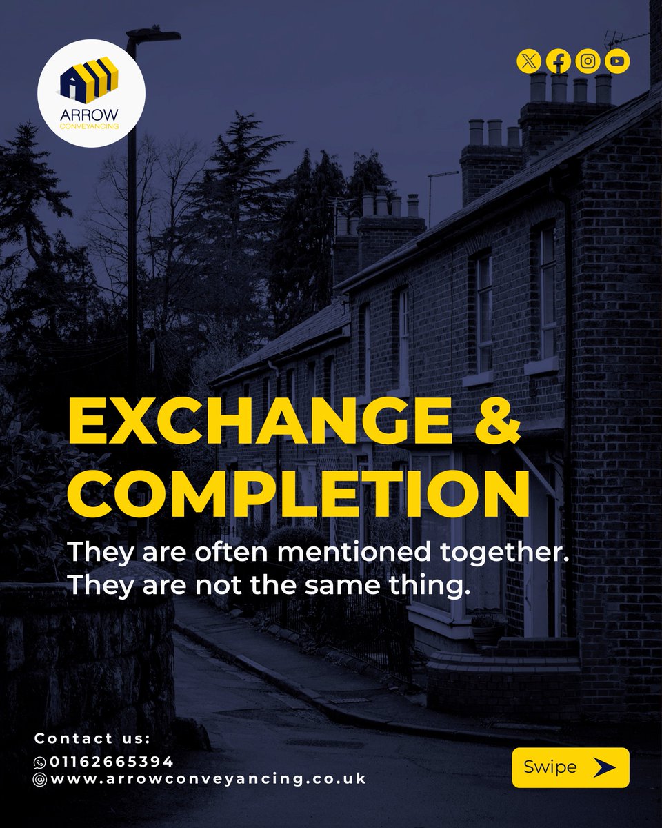 ConveyanceArrow's tweet photo. Exchange and completion are two of the most important stages in any property transaction.

Understanding the difference can help remove uncertainty from the final stages of your move.

📞 0116 266 5394
📧 hello@arrowconveyancing.co.uk

 #PropertyPurchase #ArrowConveyancing https://t.co/ePc1GELnN7