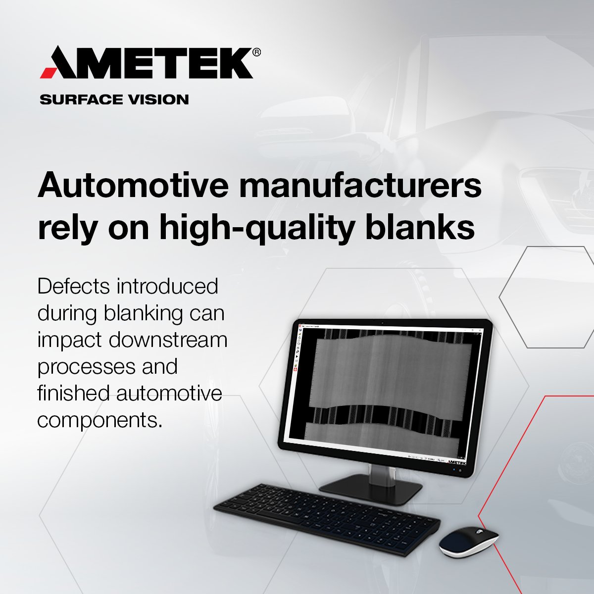 surfacevision's tweet photo. In the automotive industry, quality is everything. ✅

From safety-critical components to flawless surface finishes, every blank you deliver has a direct impact on downstream manufacturing, product performance, and customer satisfaction.

When coils enter your blanking operation, you inherit the quality of the incoming material, but you also assume responsibility for the quality of every blank that leaves your line.

During blanking, edge damage, handling marks, surface deformation, and process-related defects can occur, introducing quality risks that may not have been present or visible during earlier production stages.

Our surface inspection solutions combine multi-view imaging, adaptive lighting, and geometry-aware inspection to assess every blank, regardless of shape, position, or orientation.

By enabling real-time quality verification on high-speed production lines, manufacturers can identify defects earlier, take corrective action faster, and consistently deliver the high-quality blanks demanded by the automotive industry.

Learn how blank-level inspection can strengthen quality control across your operation:

🔗https://t.co/i2Hw143ZbE

#AutomotiveManufacturing #SurfaceInspection #Blanking #DefectDetection