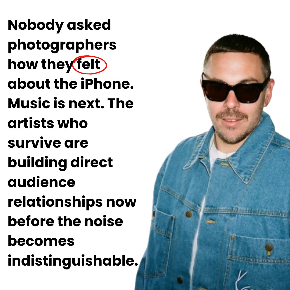 santemusic's tweet photo. The iPhone didn't kill photography, it changed it.

AI won't kill music either. It'll change who wins.

When everyone can create, the advantage isn't talent alone.

It's audience.
It's community.
It's ownership. https://t.co/zonSxqegIm