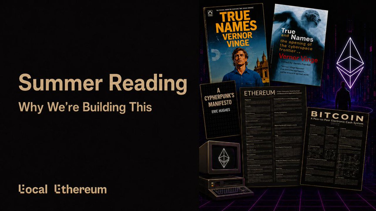 geodelabs's tweet photo. Ethereum turns 11 today.

To celebrate, we made a summer reading list tracing the ideas behind it, from pseudonymity and privacy to digital cash and programmable coordination.

Crypto was never only about efficiency. It was about making freedom durable. 

Enjoy your summer readings! 🌞📖

https://t.co/8YnoCkDFui