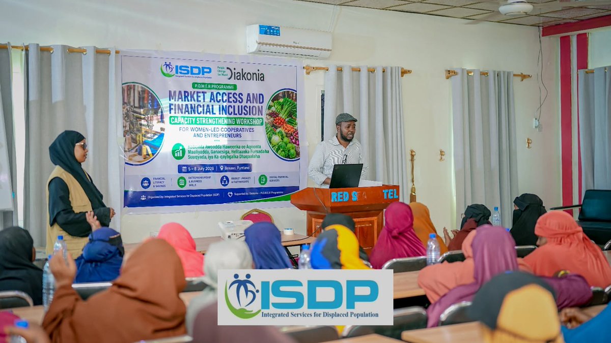 ISDPSomalia's tweet photo. Strengthening Women's Economic Empowerment in Puntland

From 5–8 July 2026, ISDP conducted a four-day Market Access &amp; Financial Inclusion Workshop in Bosaso, bringing together 100 women entrepreneurs, women-led cooperatives, and community members. https://t.co/fvzTMinFuD