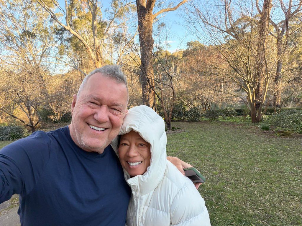 JimmyBarnes's tweet photo. One of us isn’t Scottish… can you guess which one ha ha? It really was a beautiful day here in the Southern Highlands. https://t.co/XcfFAwcgBH