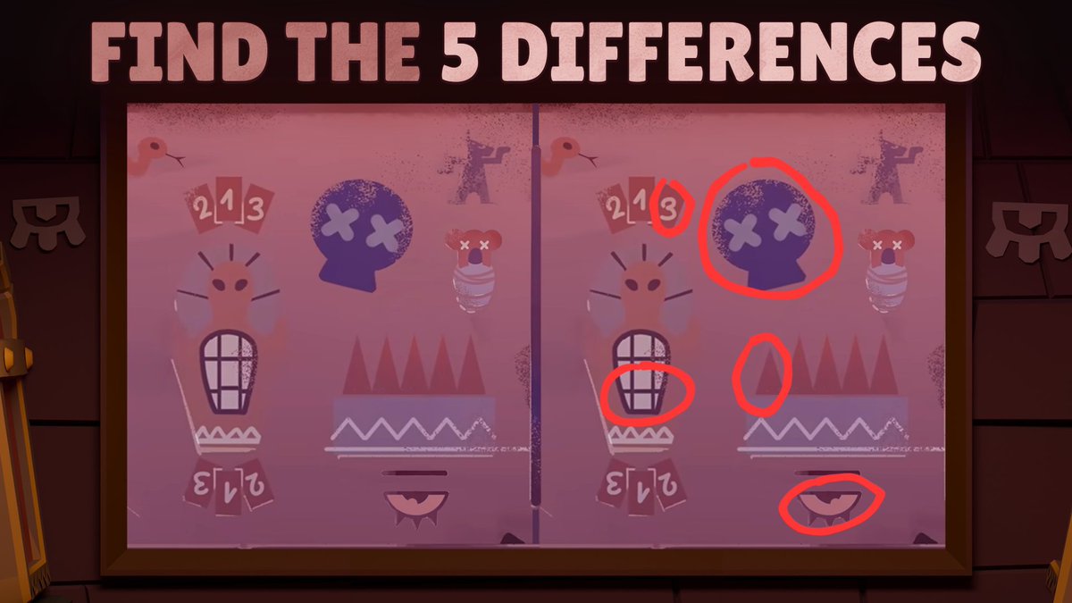 bubobebibo's tweet photo. @BrawlStars #BrawlStars #EscapePyramidQuest
crânio invertido
número 3 diferente
desenho do sarcófago torto
espinho menor
brilho do olho invertido https://t.co/Psgxqvmc9c