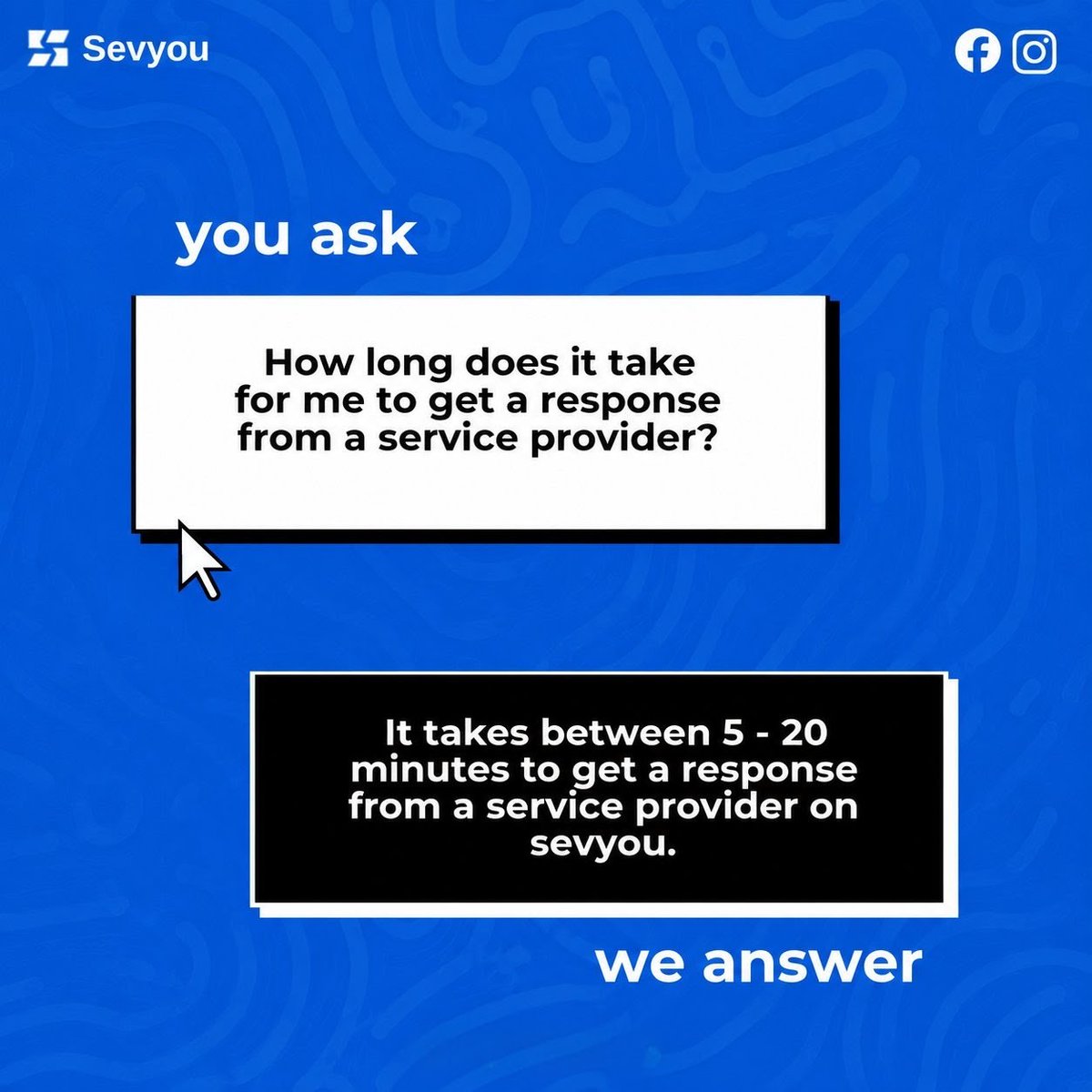 getsevyou's tweet photo. How fast can you get a response on Sevyou?

When you need a trusted professional, waiting for hours or days isn't ideal.
On Sevyou, most service providers respond within 5 to 20 minutes, so you can get your request moving as quickly as possible.

Whether you need an electrician, plumber, AC technician, cleaner, tailor, barber or any other service, help is just A FEW TAPS AWAY.

Have a question about how Sevyou works? Drop it in the comments below and It would be featured in our next "You Ask, We Answer" post.

#Sevyou #AskSevyou #ServiceMarketplace #Nigeria #HomeServices #VerifiedProfessionals #YouAskWeAnswer