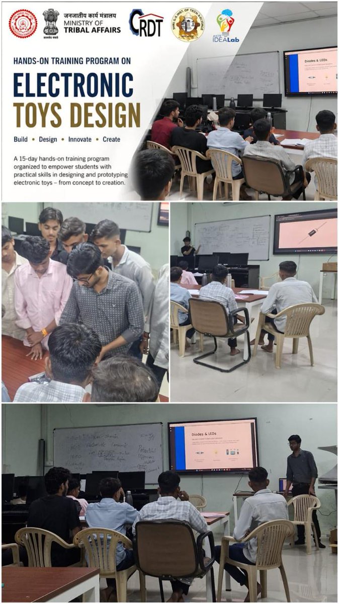 sgsits_official's tweet photo. The AICTE IDEA Lab, at the institute, in collaboration with BBMC & CRDT, IIT Delhi, has launched a Hands-on Training Program on Electronics Toy Design. Sponsored by the Ministry of Tribal Affairs, the July 2026 session equips students with hands-on skills.
#SGSITS #IdeaLab https://t.co/3OPmyJjVFO