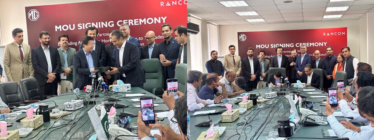 JAfridi10's tweet photo. ALHAMDULILAH Proud moment for Pakistan’s auto industry!
MG JW Automobile has signed an MoU with Bangladesh’s RANCON Group in Islamabad.
We aim to export 5,000+ locally assembled MG vehicles in the coming years, starting with the first shipments this year.
A big step forward for Made-in-Pakistan quality on the global stage.
#MGPakistan #MadeInPakistan